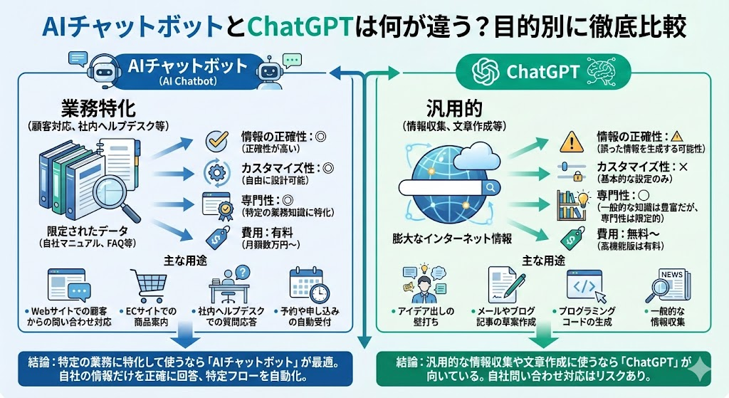 AIチャットボットとChat-GPTの違いを説明した図
