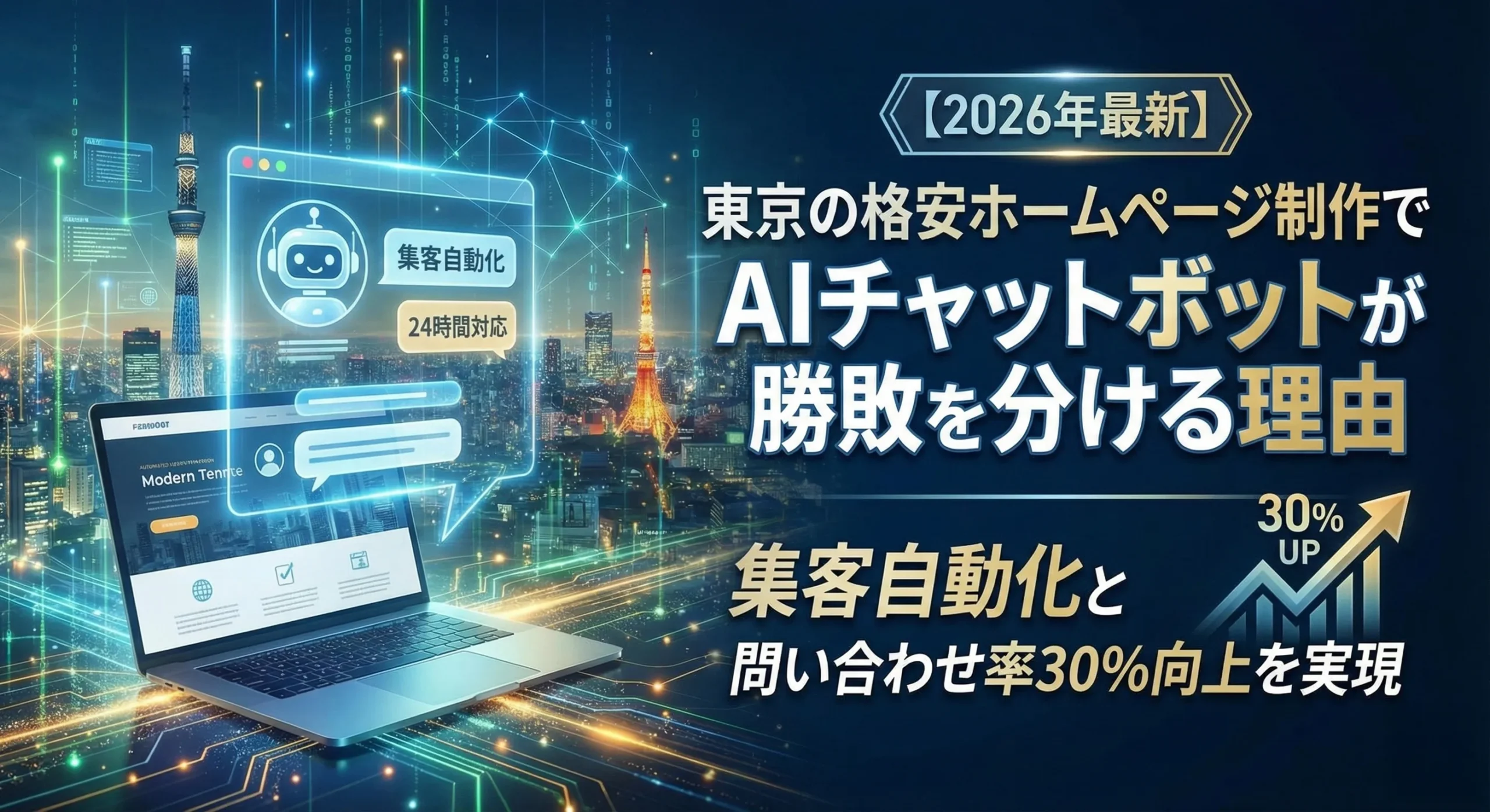 【2026年最新】東京の格安ホームページ制作でAIチャットボットが勝敗を分ける理由｜集客自動化と問い合わせ率30％向上を実現