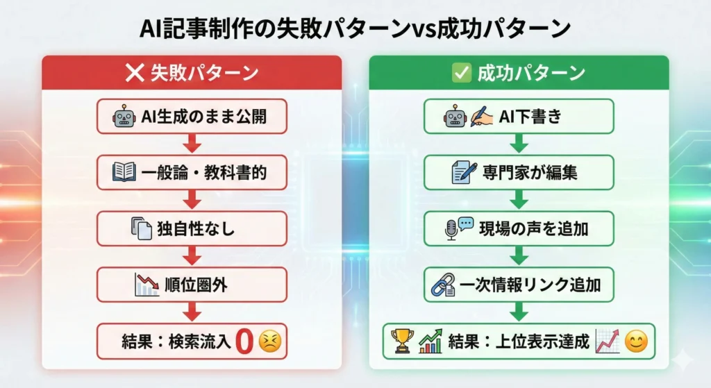 AI記事制作の失敗パターンVS成功パターン