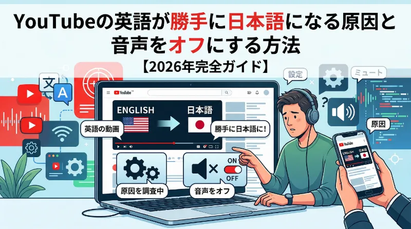 YouTubeの英語が勝手に日本語になる原因と 音声をオフにする方法【2026年完全ガイド】