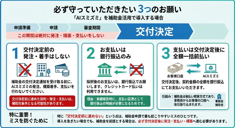 補助金活用にあたって必ず守っていただきたい3つのお願い