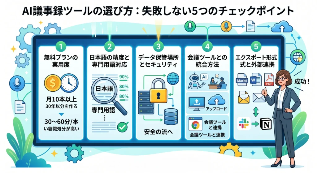 失敗しないAI議事録ツールの選び方｜5つのチェックポイント