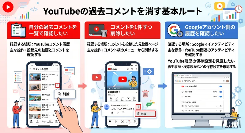 YouTubeの過去コメントを消す基本ルート