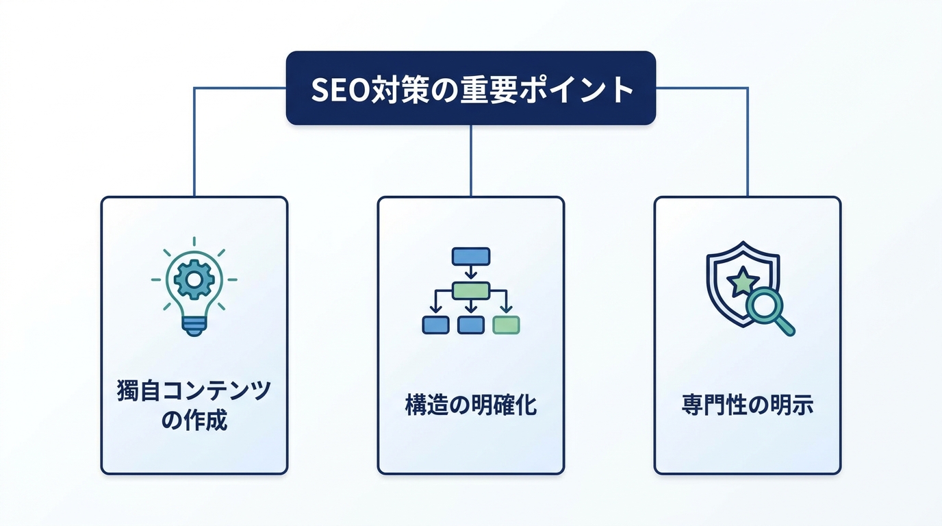 AI時代のSEO対策3本柱を示す図解