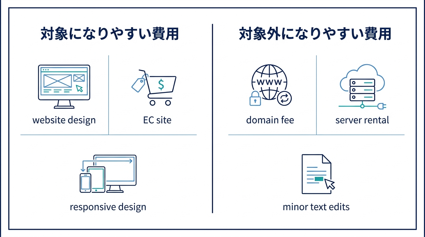 補助金の対象になる費用と対象外になる費用の比較図