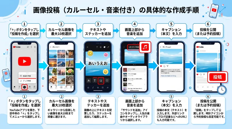 画像投稿（カルーセル・音楽付き）の具体的な作成手順