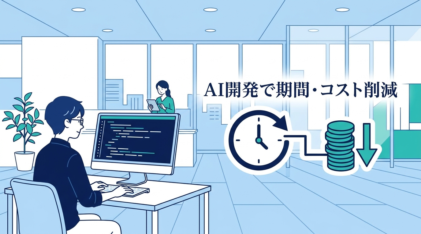 AIを活用したシステム開発で期間とコストを削減するイメージ