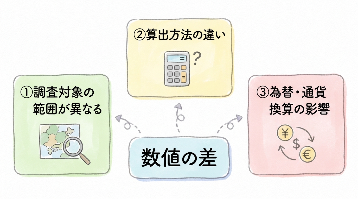 市場規模の数値に差が生じる3つの理由