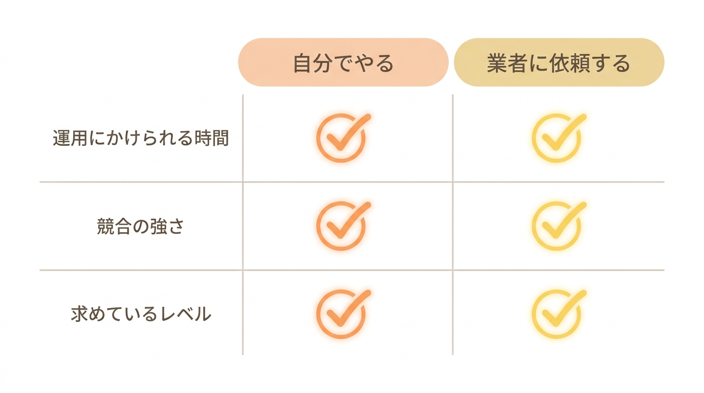 自分でやるか業者に依頼するかの判断チェックリスト図