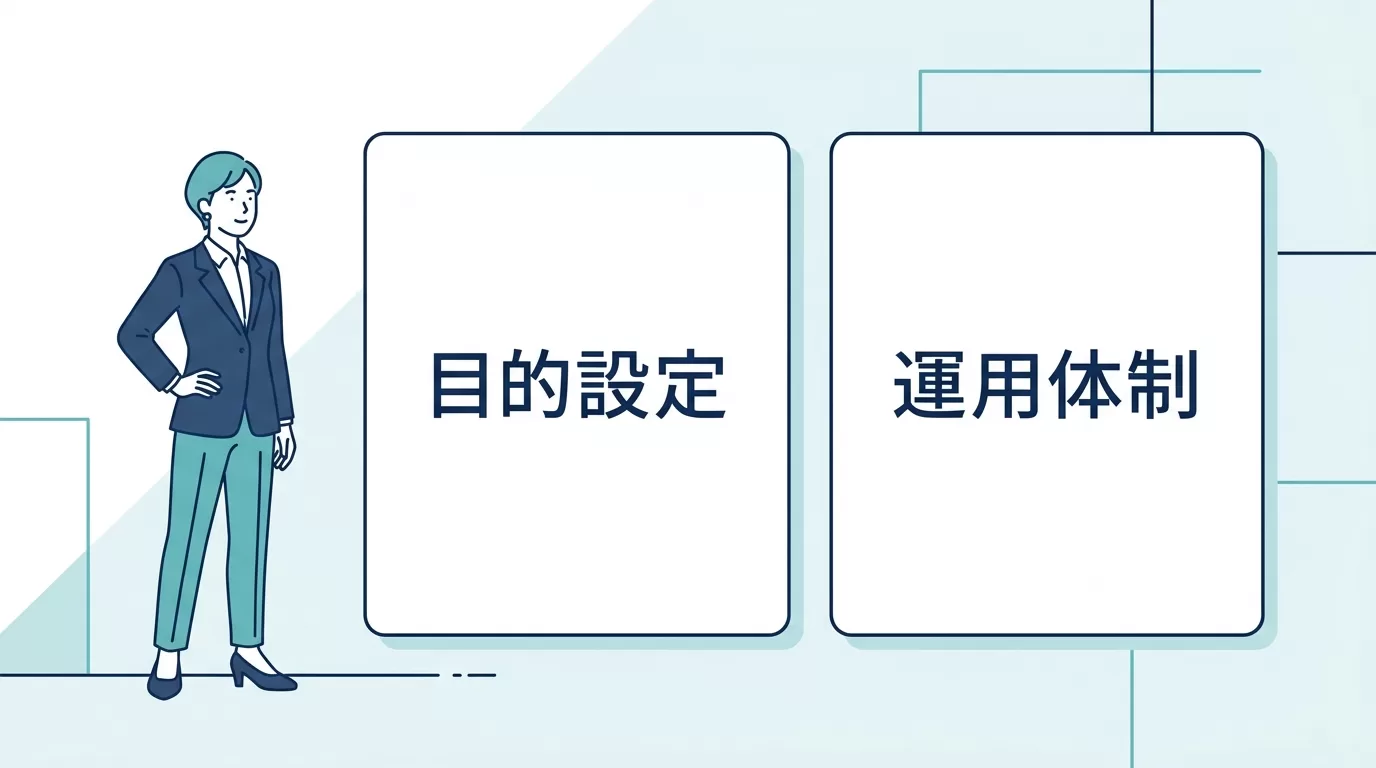 チャットボット運用で成果を出す目的設定と運用体制のイメージ