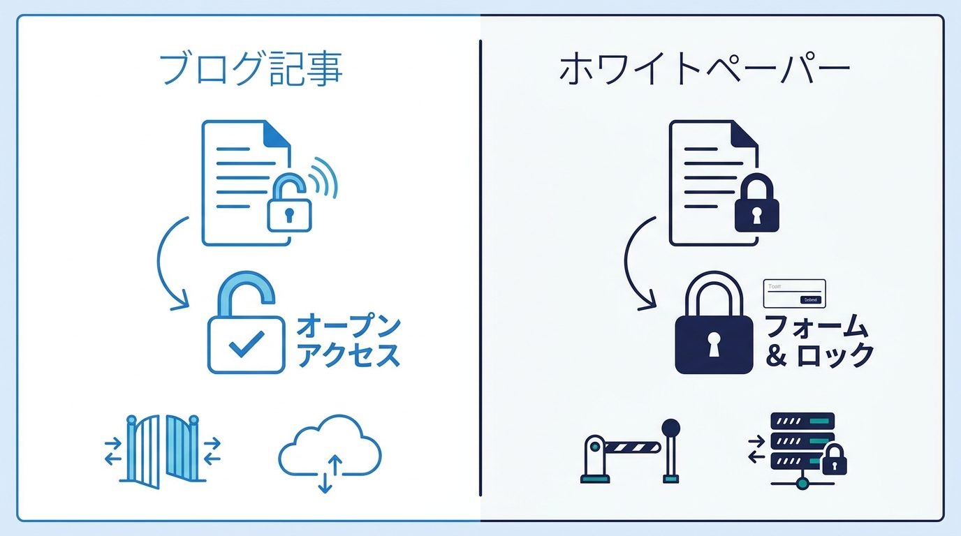 ブログ記事とホワイトペーパーの違いを示す図解