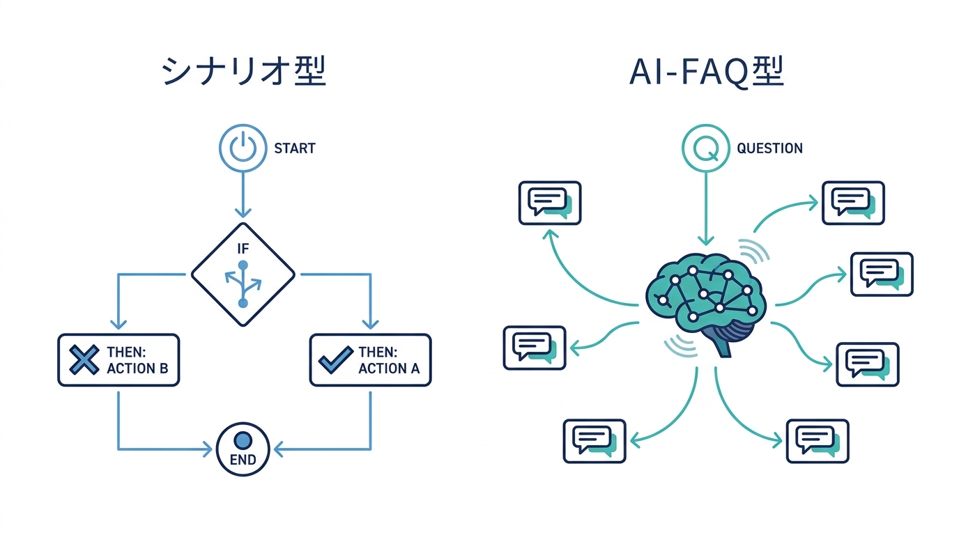 シナリオ型とAI-FAQ型の仕組みの違い図解
