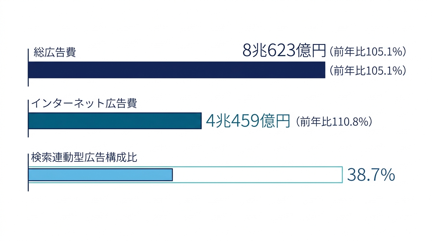 2025年の広告費とインターネット広告費の推移を示すグラフ