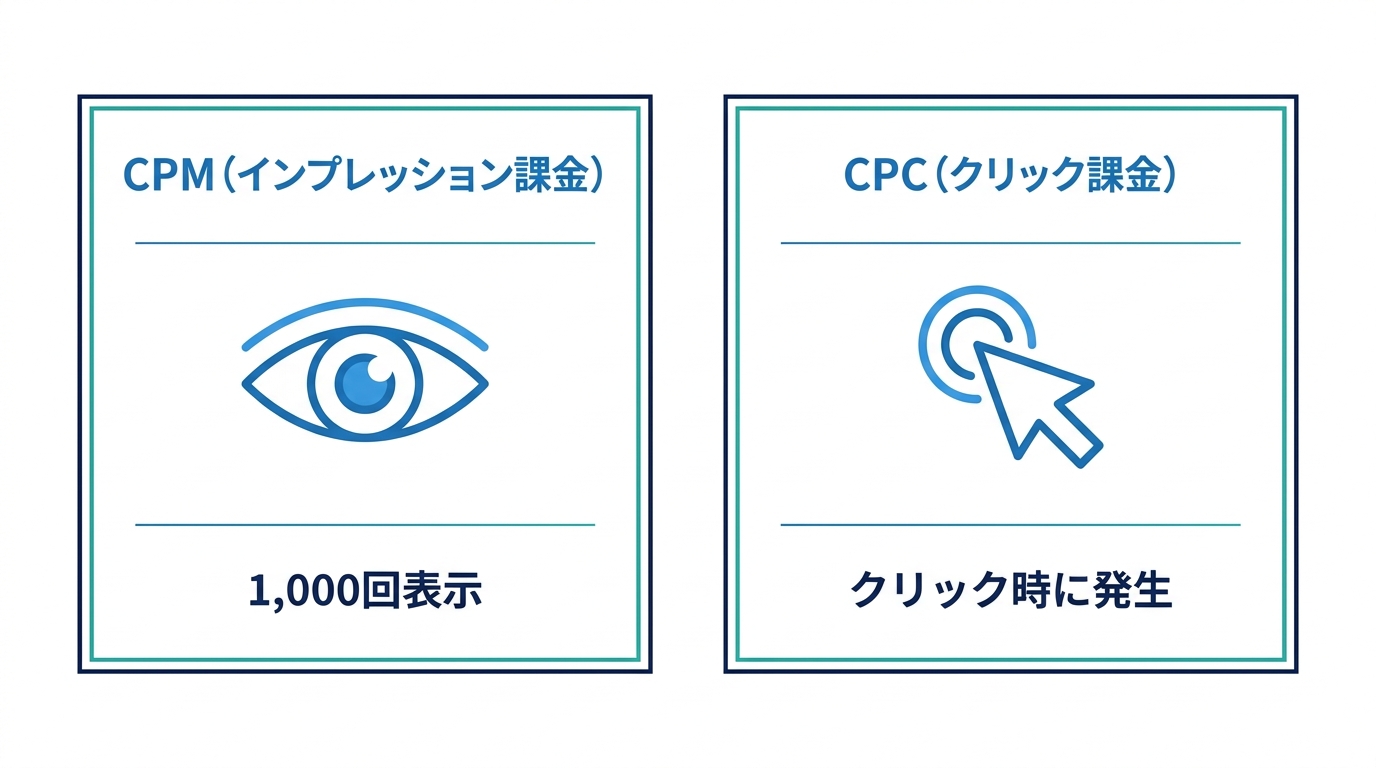 CPMとCPCの課金方式の違いを示す図解