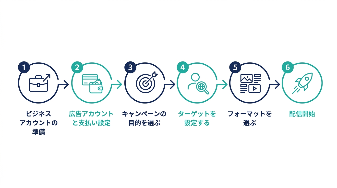 Meta広告の始め方6ステップの図解