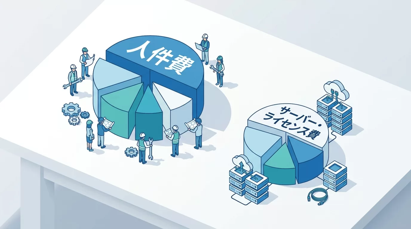 システム開発費用の内訳(人件費と諸経費)の図解