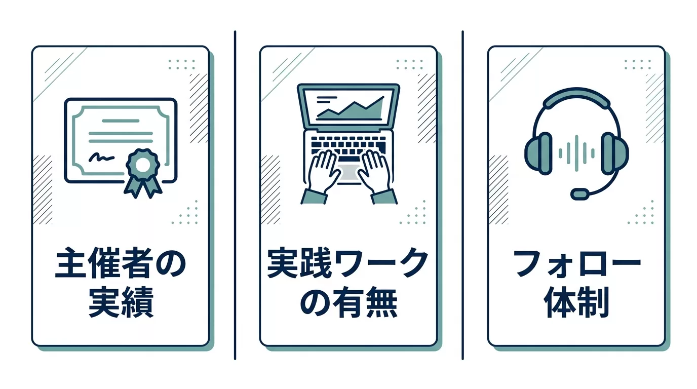 MEOセミナーを選ぶ3つの基準の図解