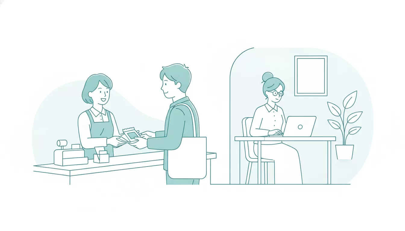 店主が接客に集中する隣で代理店担当者がGoogleマップ情報を更新する店内の様子