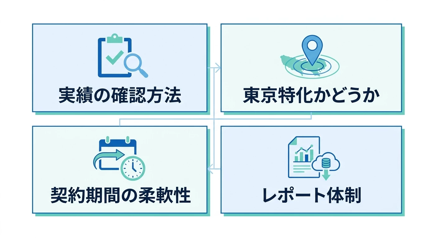 MEO対策会社を選ぶ4つの基準の図解
