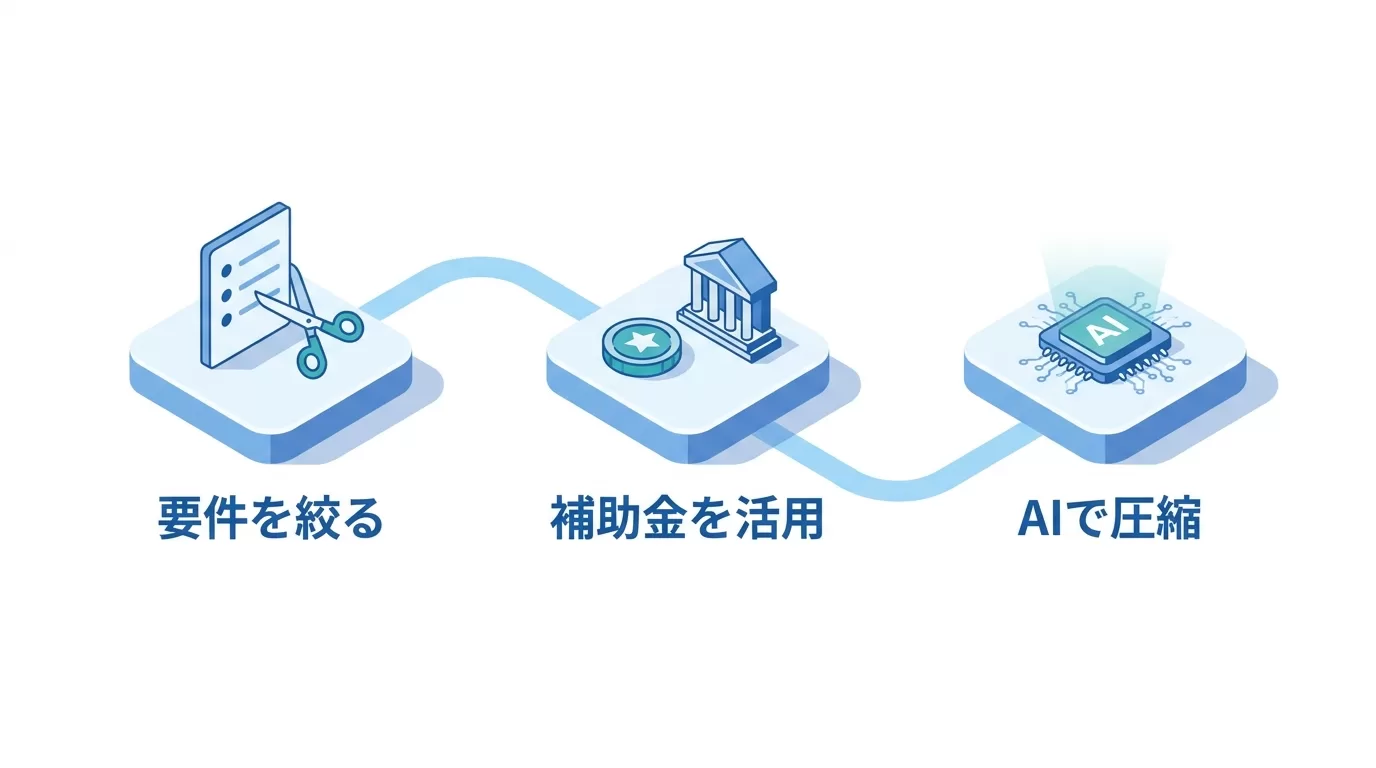 システム開発費用を抑える3つの方法の図解