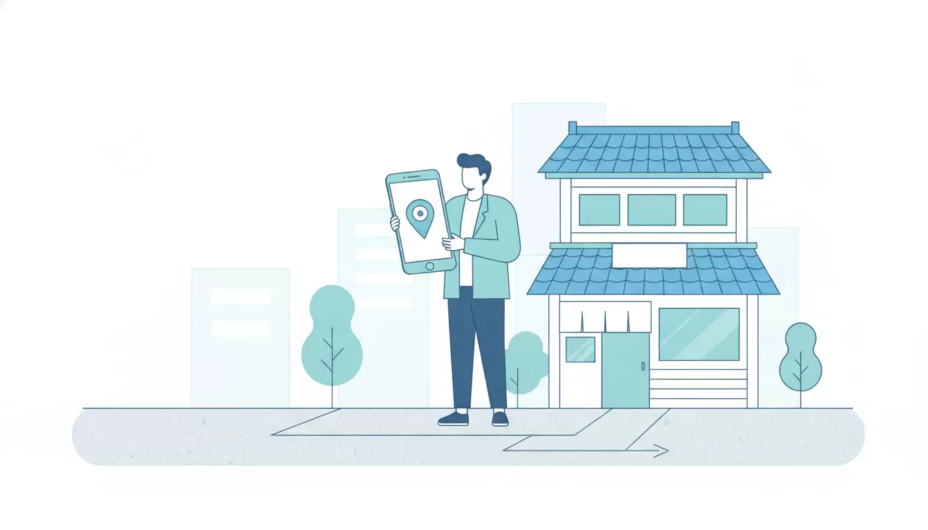 スマートフォンで地図検索し店舗を探す利用者の様子