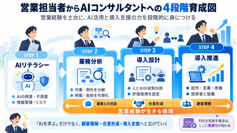 営業担当者からAIコンサルタントへの4段階育成図