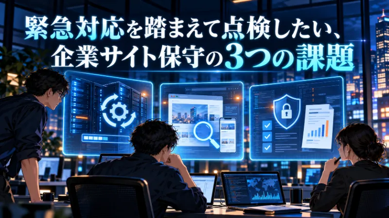 緊急対応を踏まえて点検したい、企業サイト保守の3つの課題