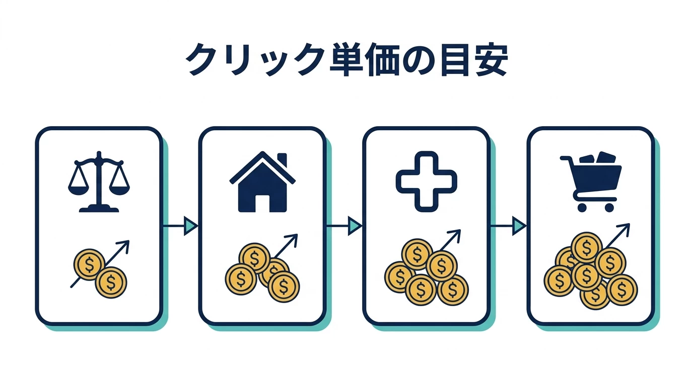 業種別クリック単価の相場イメージ図