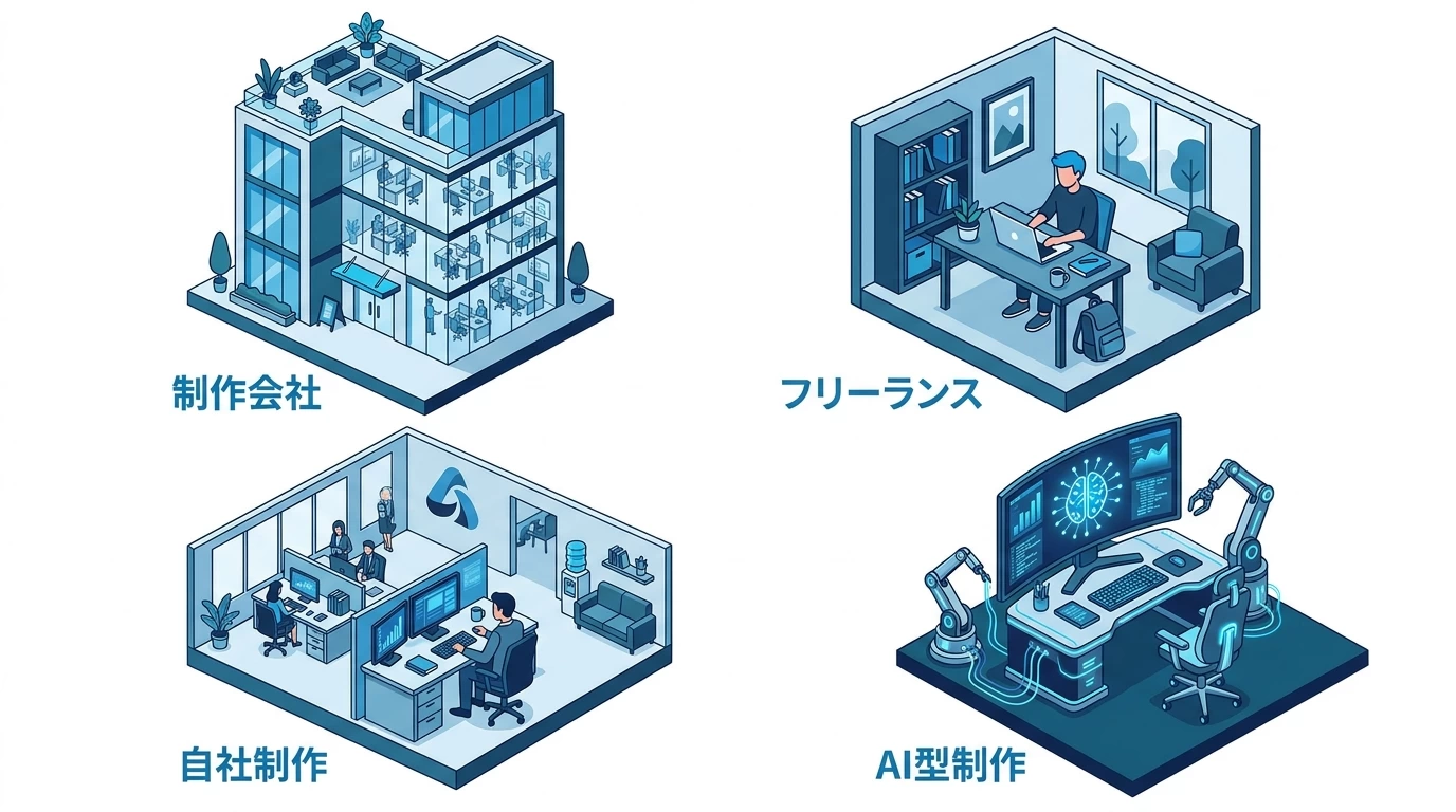 ホームページ制作の依頼先4種類の比較図