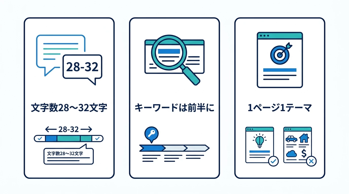 SEOタイトル3原則を示す図解