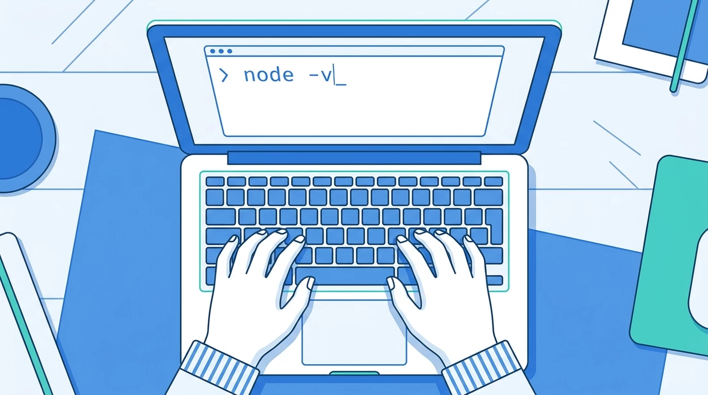 ターミナルでNode.jsのバージョンを確認する様子