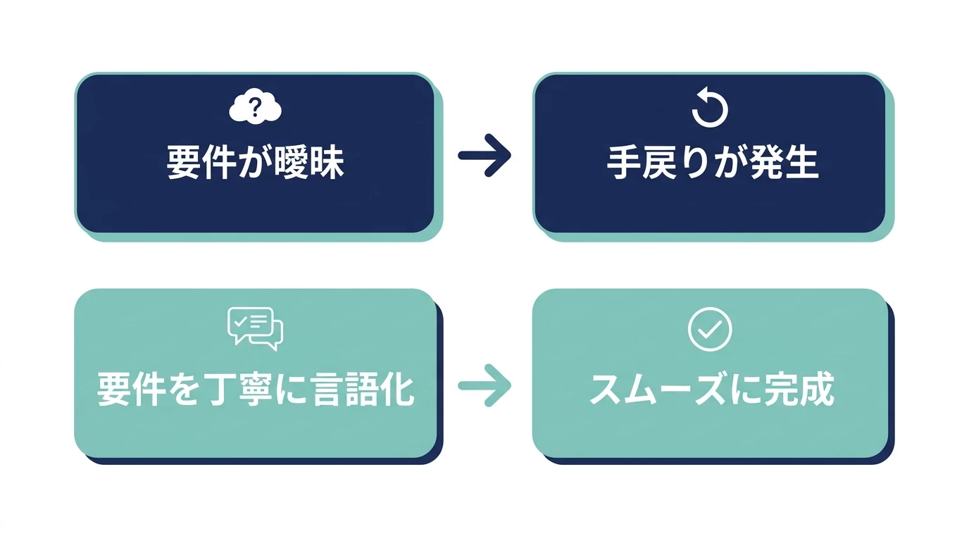 要件を丁寧に固めた場合と曖昧にした場合の進み方の違い