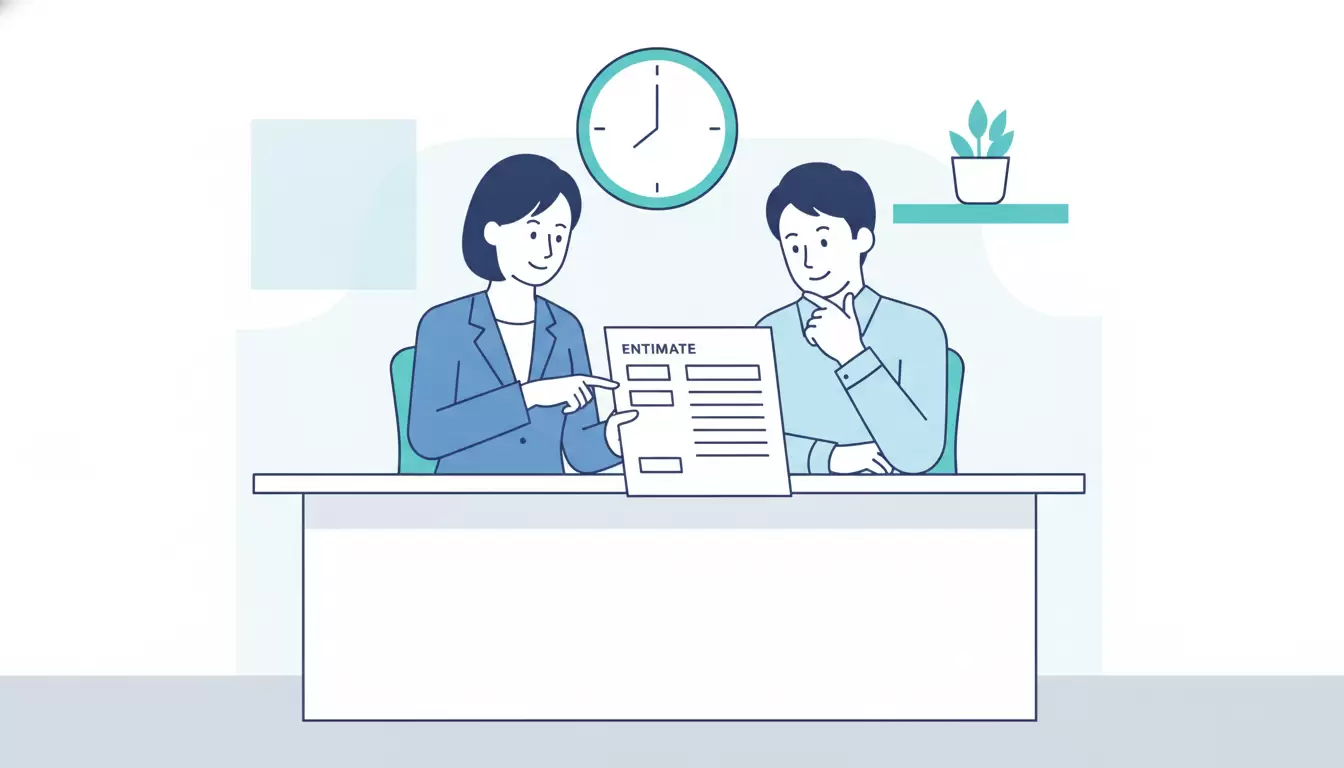 見積書の内訳を確認し合う担当者たち