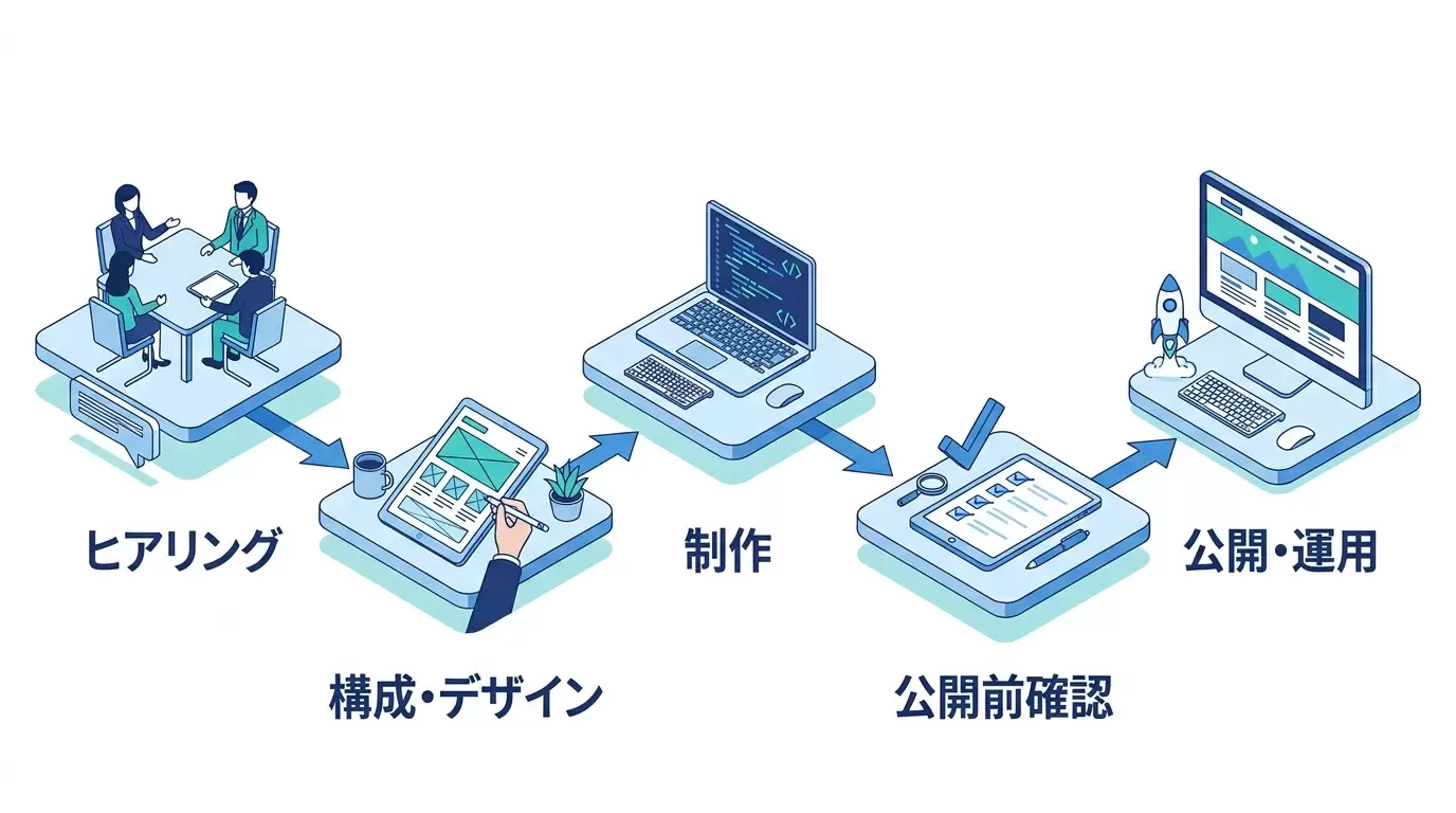 ホームページ制作の5ステップの流れ図