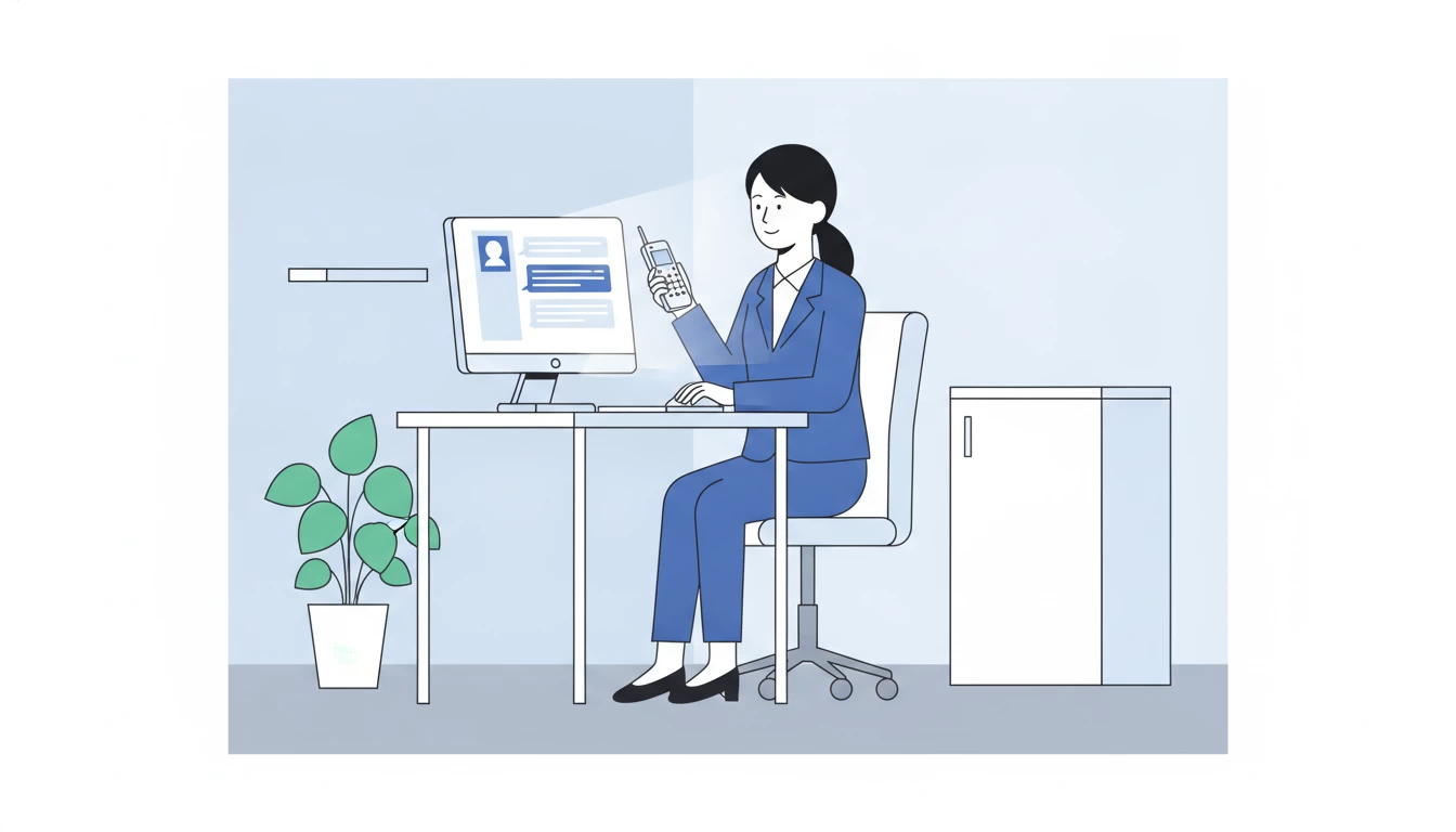 中小企業の担当者が折り返し対応を行う様子