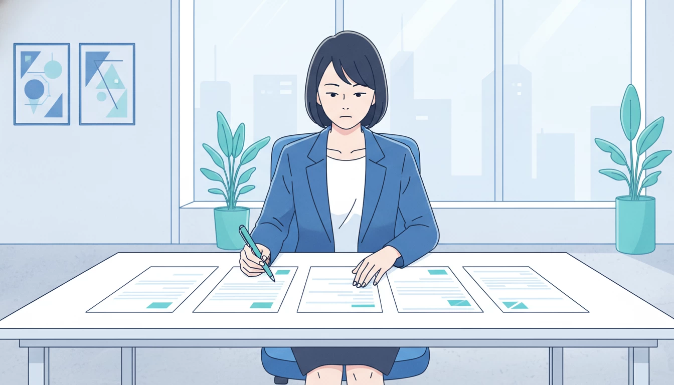 複数の見積もり資料を並べて比較するオフィス担当者