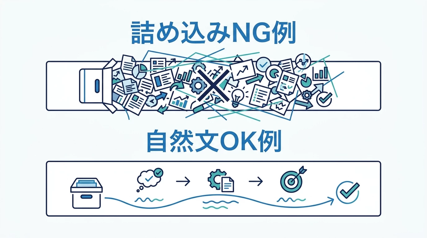 キーワード詰め込みと自然文の比較イメージ