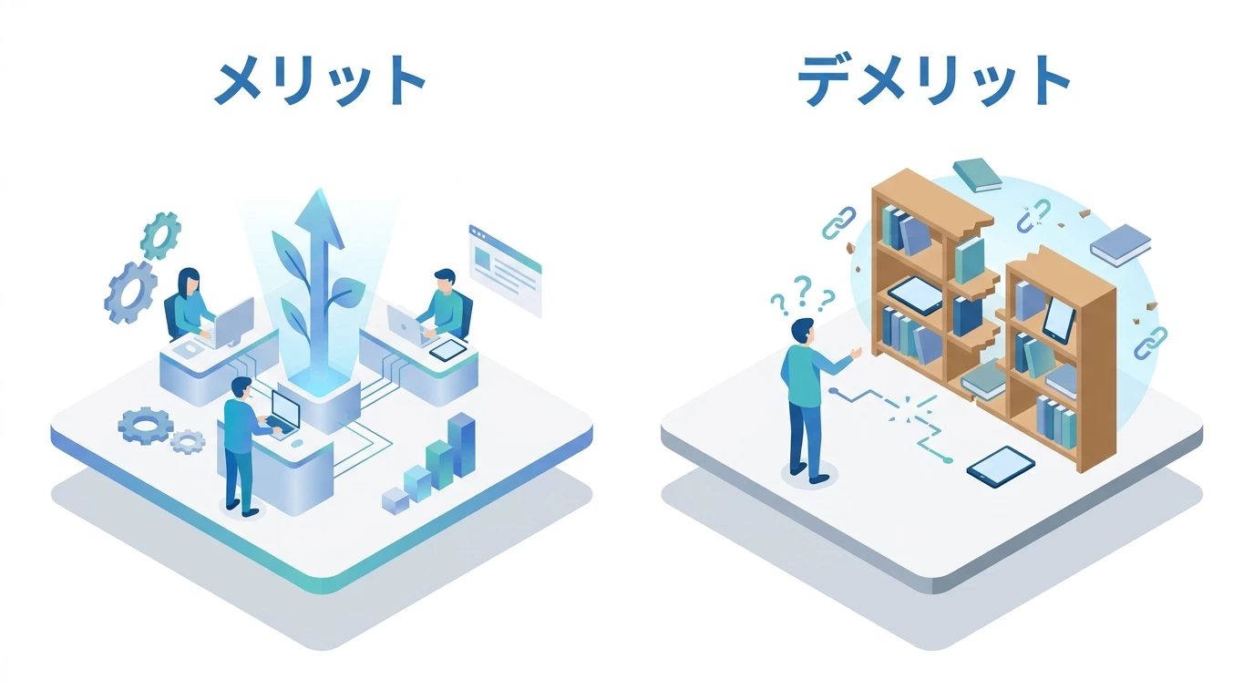 SEO外注のメリットとデメリットの比較図