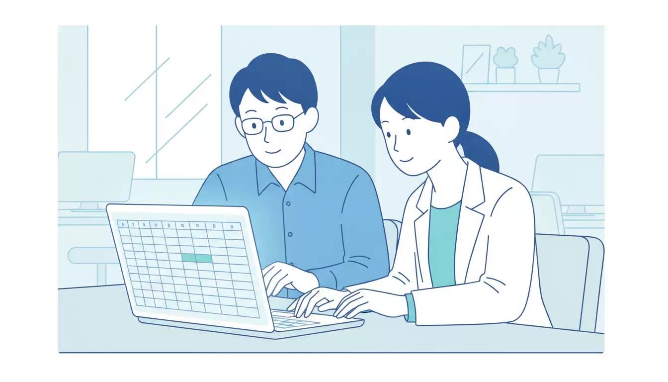 Excelの数式を確認しながら業務の棚卸しを行うエンジニア