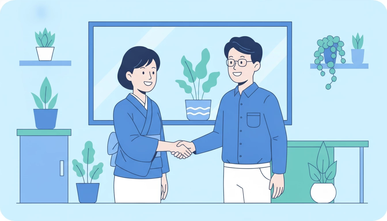 相談を終えて次の一歩を踏み出す経営者と担当者