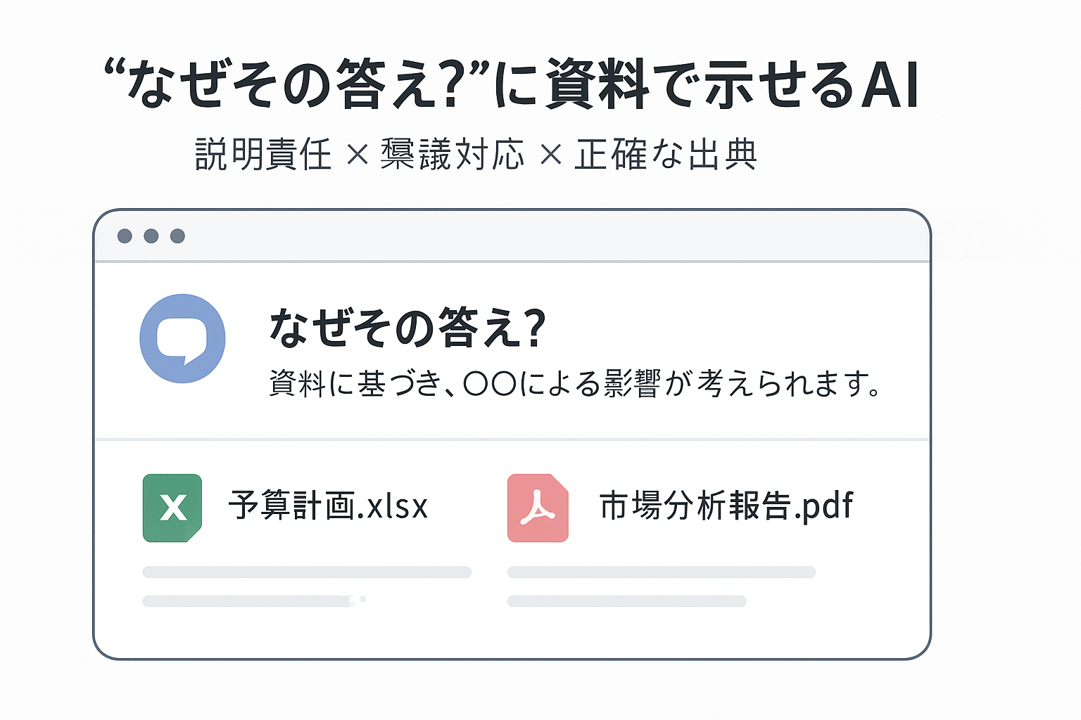 exaBaseの生成AIが根拠資料を添えて回答する画面イメージ
